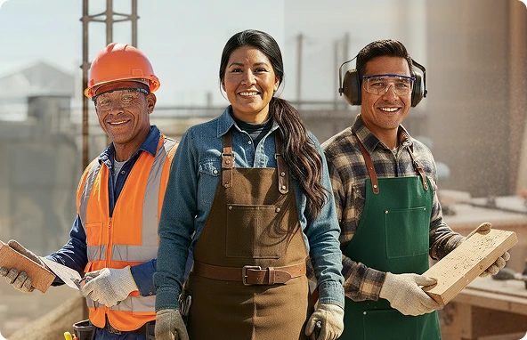 Male and female construction workers